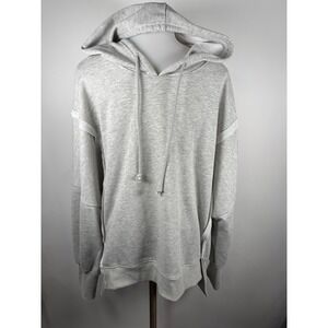 Light Grey Oversized Hoodie Sweatshirt with Drawstring Hood Side Slits